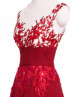 Red Embroidery Chiffon Corset Back Long Prom Dress